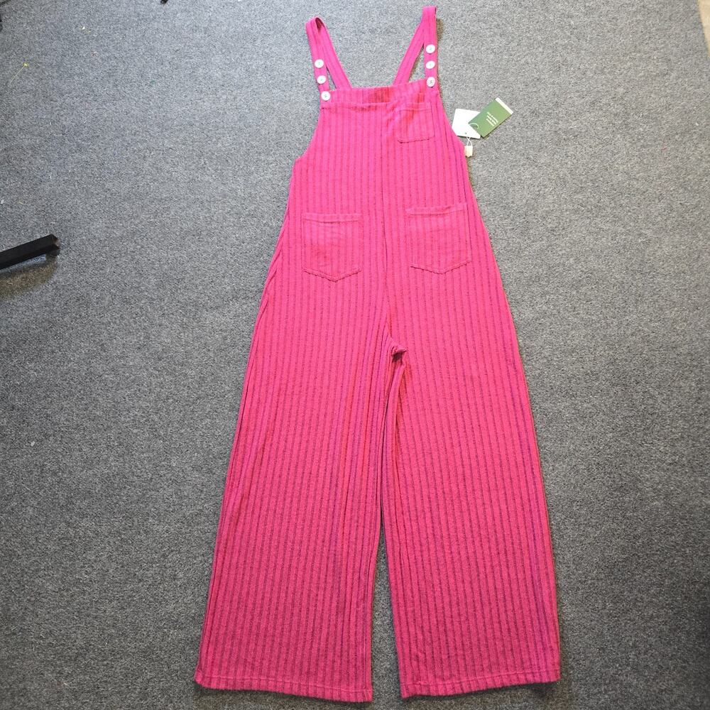 Halara Jumpsuit Womens Small Pink Ribbed Fuzzy Overalls Wide Leg Stretch Comfort